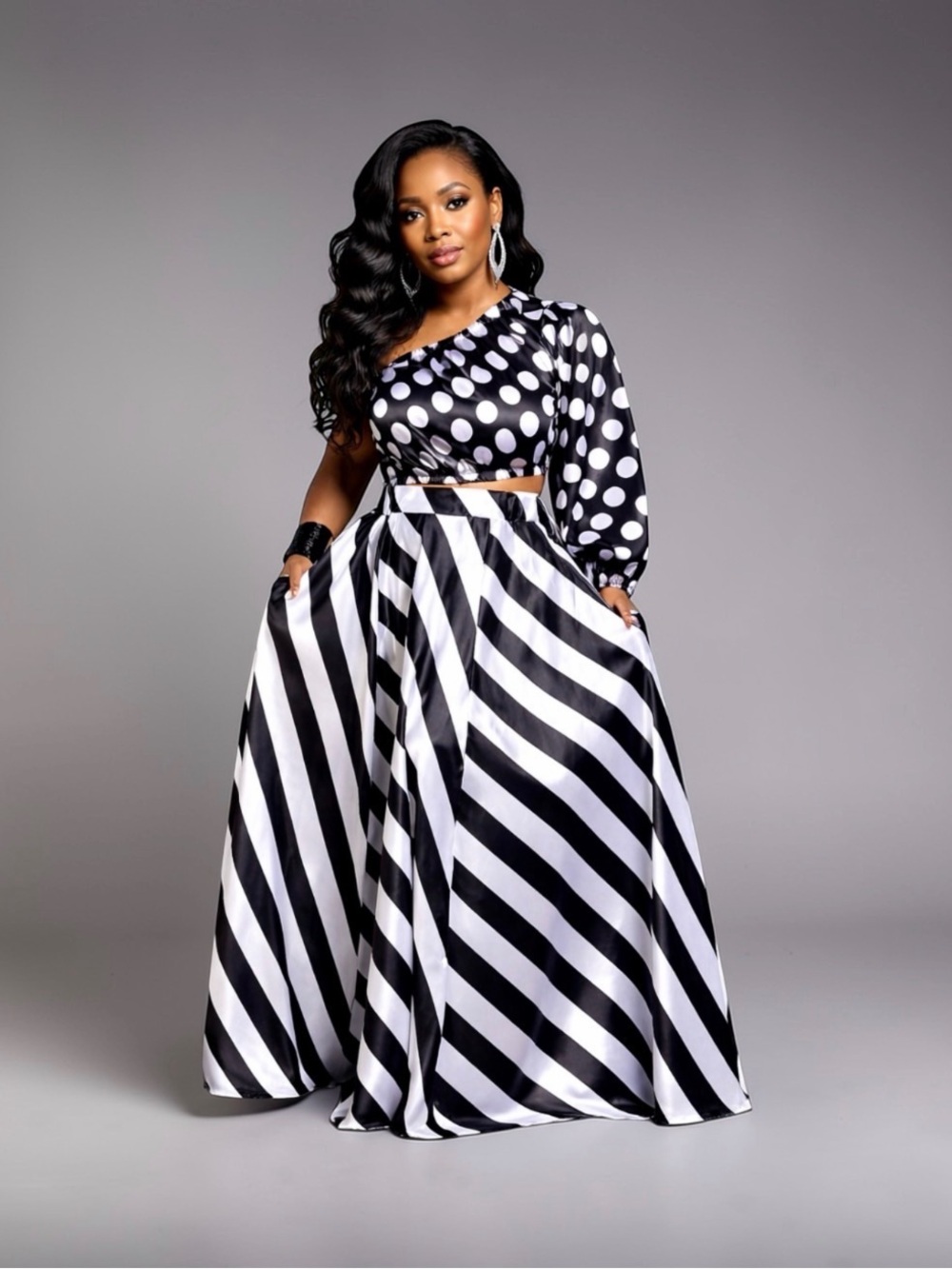 Black and White Striped Maxi Skirt - Elegant Women's Skirt